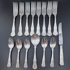 15 Pieces USN Officers Mess Navy Kings Pattern Fouled Anchor Flatware